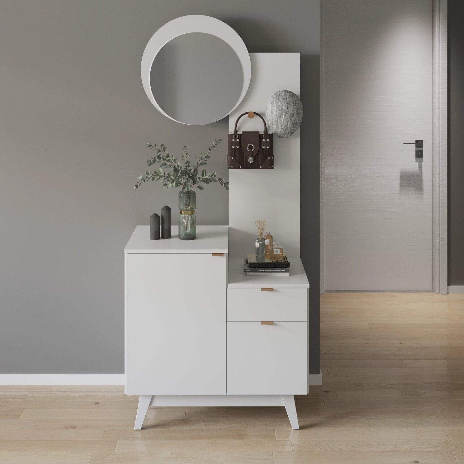 Aparador Com Espelho E Gancho 2 Portas E 1 Gavetas Ap Espresso Móveis Branco