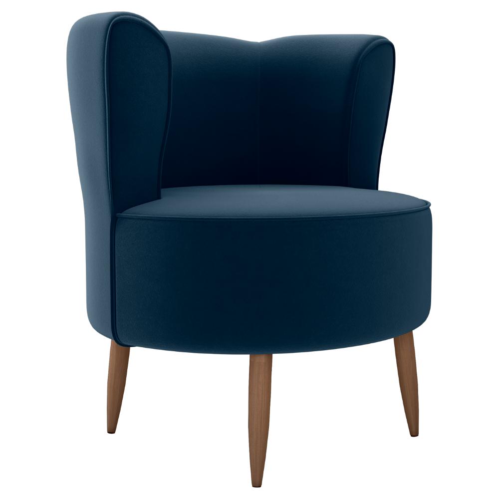 Poltrona Decorativa Pes Palito Savana Veludo Azul Milani Store