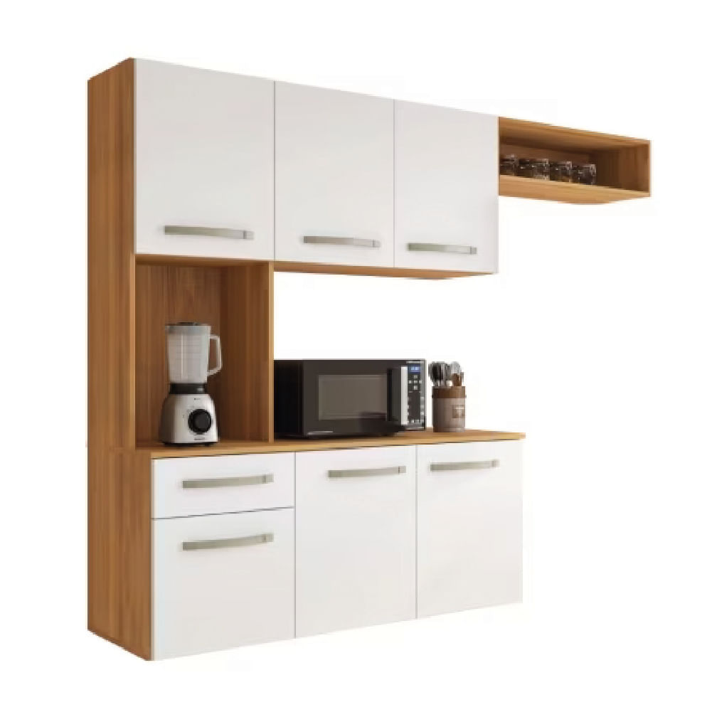 Armário De Cozinha Completa Suspenso Com Balcão 6 Portas 1 Gaveta Luna Aramóveis