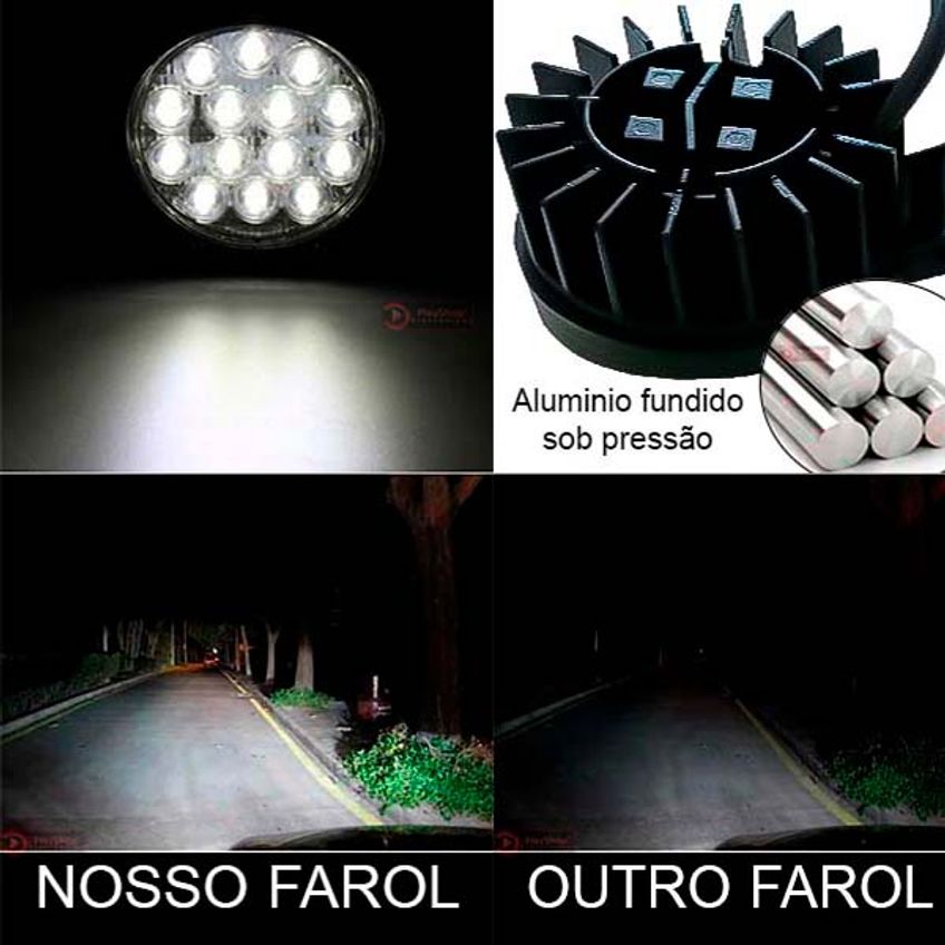 Mini Farol De Milha Automotivo Universal Aux 42w Redondo 14 Leds 9-36v Carro Moto Caminhão Maquina Agricola Picape 4x4 - imagem 3