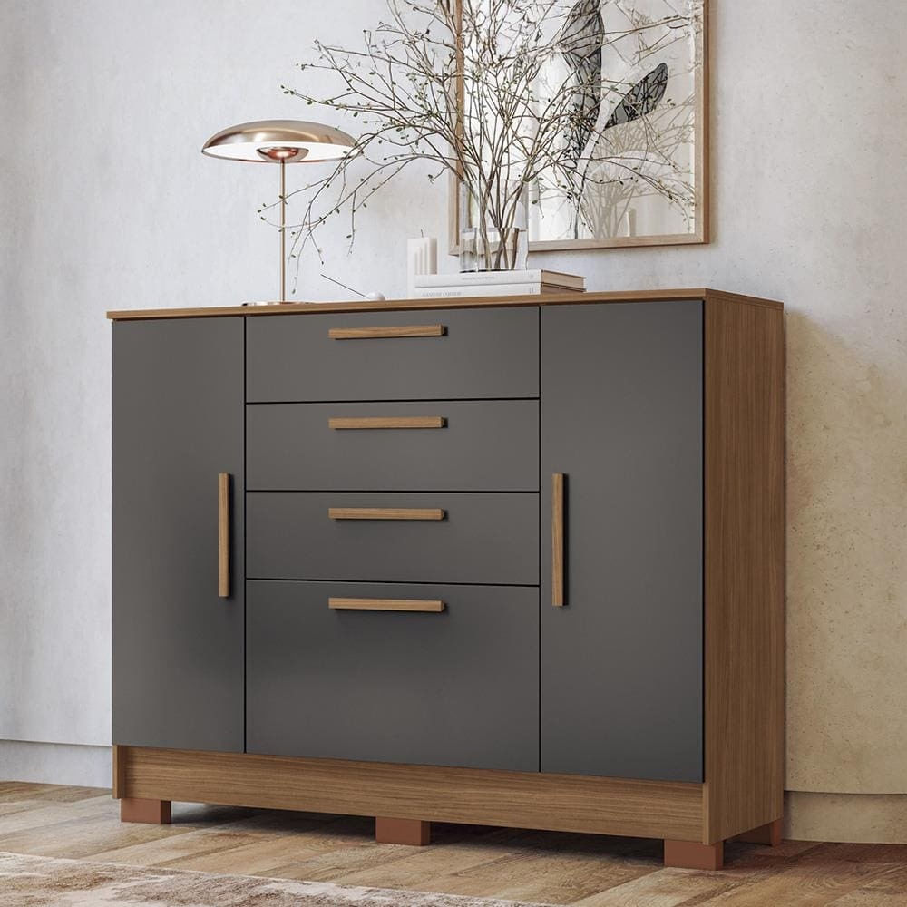 Cômoda Santos Andirá Pinhais Com 2 Portas, 4 Gavetas, 1 Prateleira, 1 Cabideiro 130,2cm De Largura