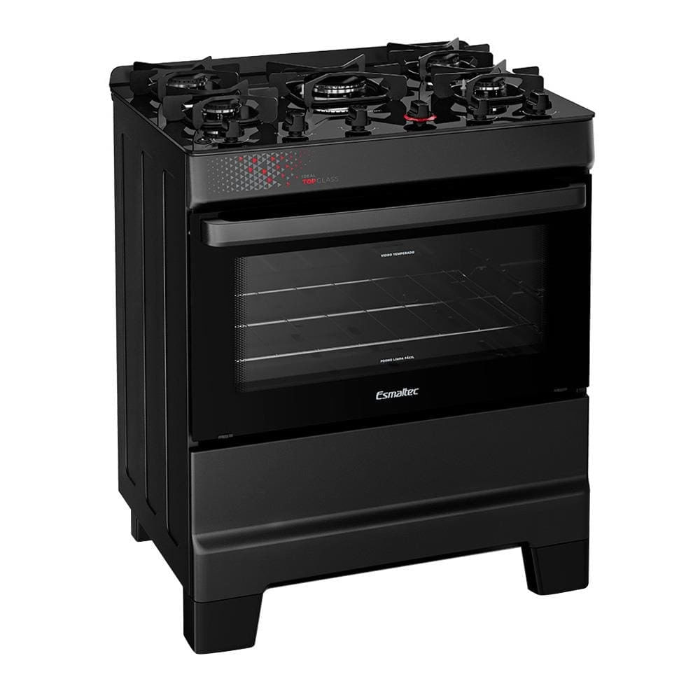 Fogão Esmaltec Ideal Top Glass T5vap 5 Bocas Com Mesa De Vidro E Acendimento Automático Forno 84l
