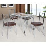 Conjunto de Mesa Tampo Vidro Lion com 4 Cadeiras Juliana Art Panta Cromado/Marrom