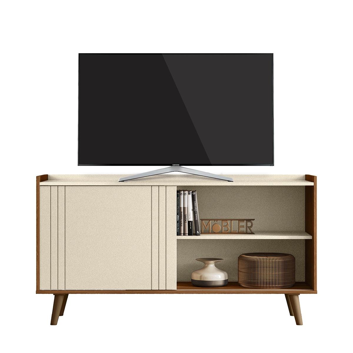 Rack Bancada New Austin Retrô Para Tv Até 50 Polegadas Perola Metalizado/cinamomo