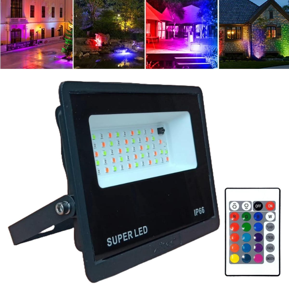 Refletor Led Luz Rgb 100w Suporte Ajustável Com Controle