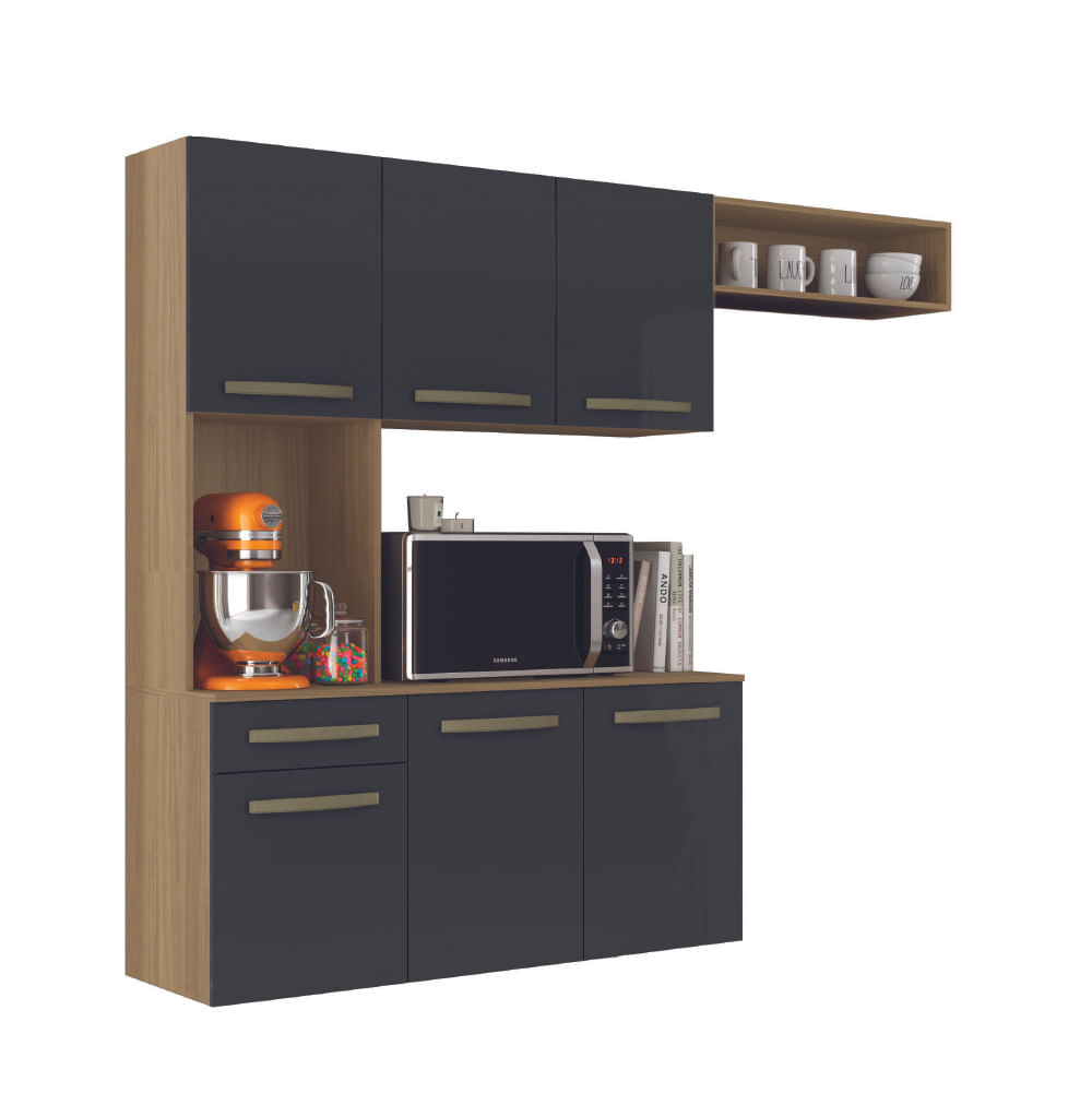 Armário De Cozinha Completa Suspenso Com Balcão 6 Portas 1 Gaveta Luna Aramóveis