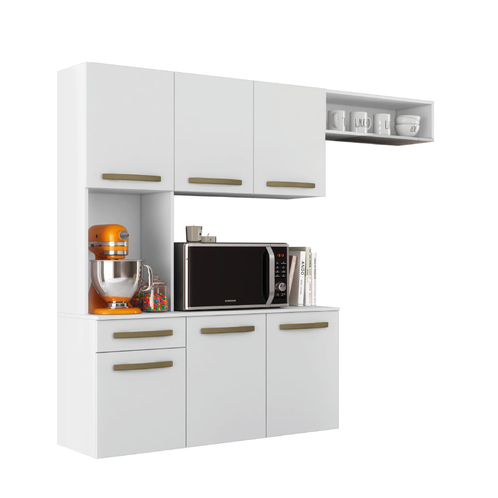 Armário De Cozinha Completa Suspenso Com Balcão 6 Portas 1 Gaveta Luna Aramóveis