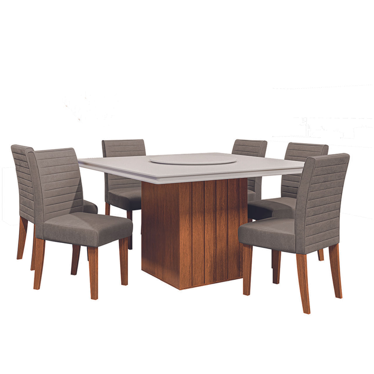 Conjunto Sala De Jantar Amsterdã New Mesa Com Tampo Giratório 6 Cadeiras Creta Madeirado/mascavo