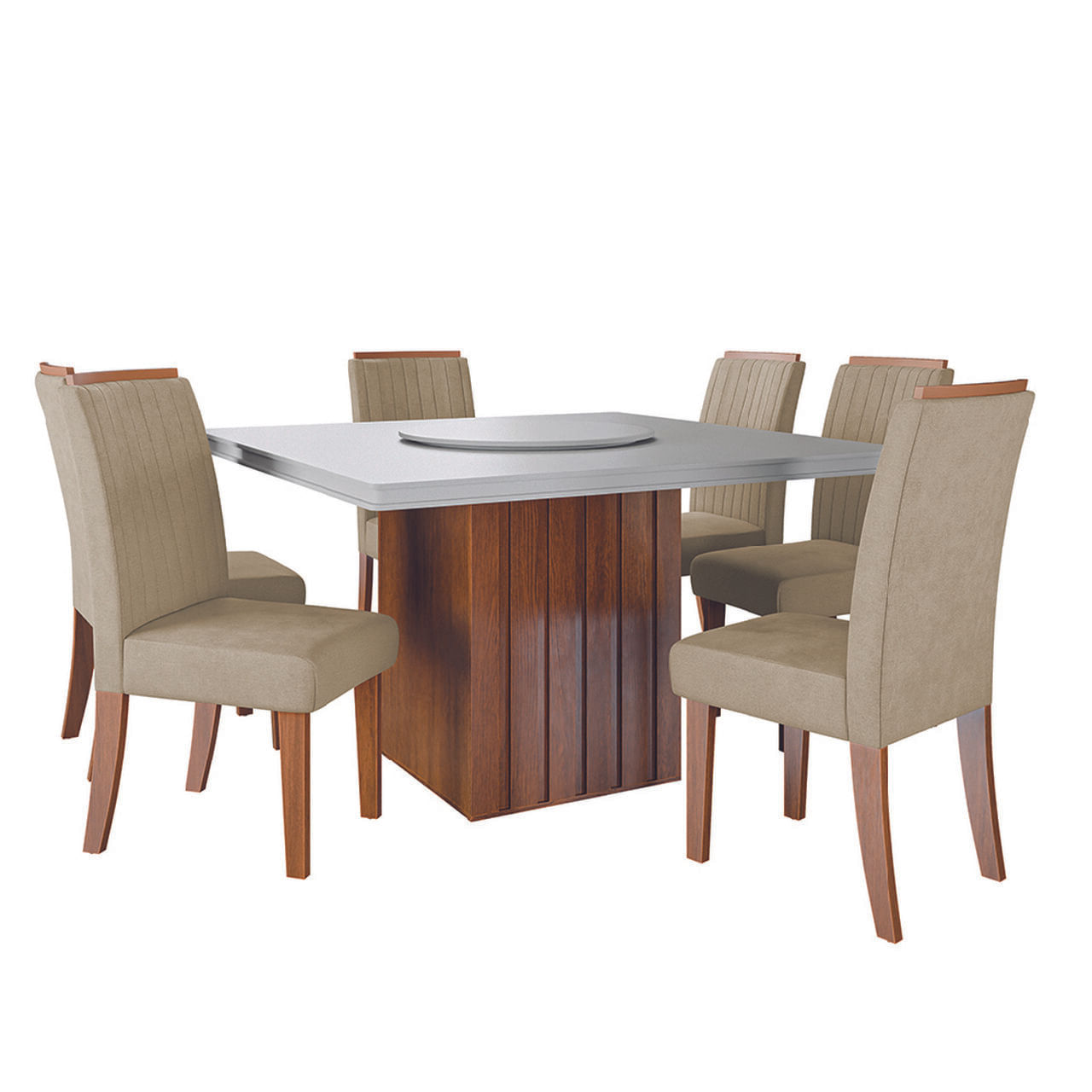 Conjunto Sala De Jantar Amsterdã New Mesa Com Tampo Giratório 6 Cadeiras Grécia Madeirado/bege Dobuê