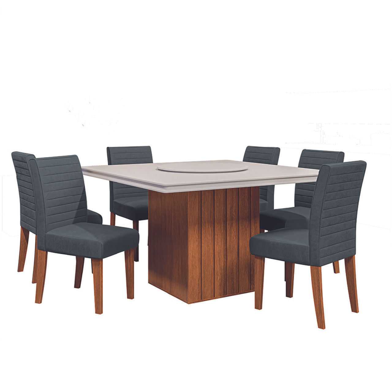 Conjunto Sala De Jantar Amsterdã New Mesa Com Tampo Giratório 6 Cadeiras Creta Madeirado/grafite