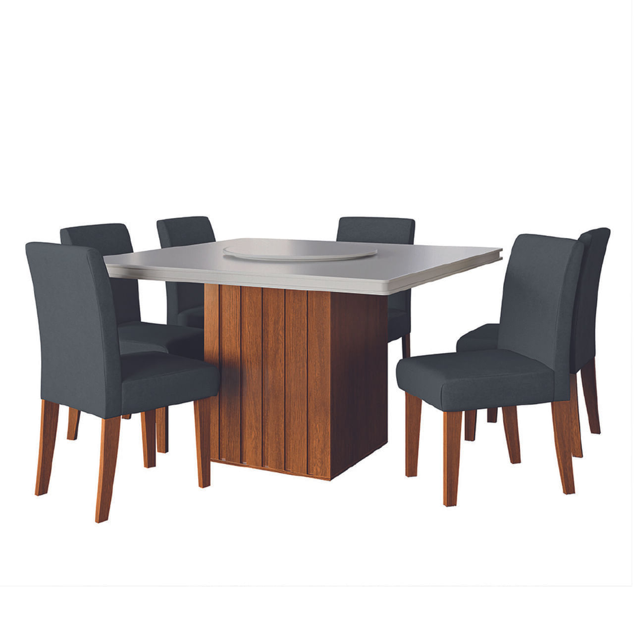 Conjunto Sala De Jantar Amsterdã New Mesa Com Tampo Giratório 6 Cadeiras Trieste Madeirado/grafite
