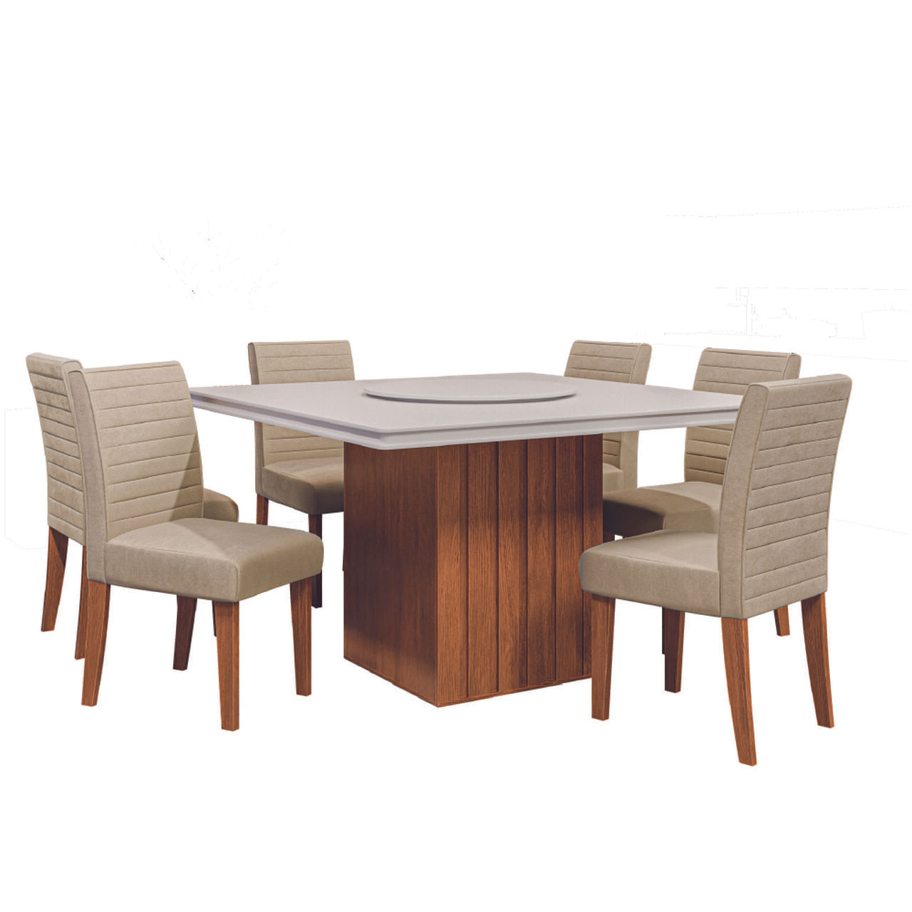 Conjunto Sala De Jantar Amsterdã New Mesa Com Tampo Giratório 6 Cadeiras Creta Madeirado/bege Dobuê