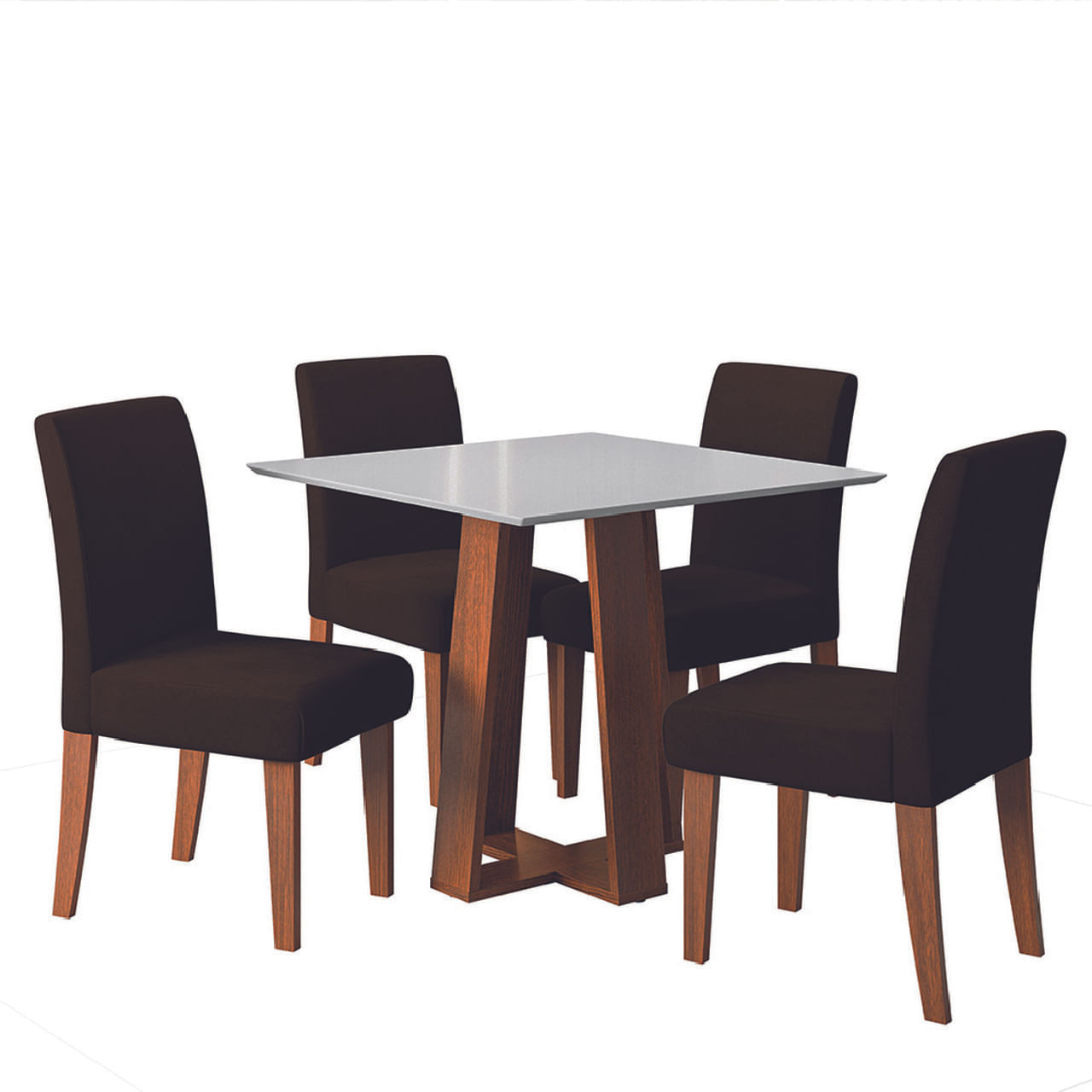 Conjunto Sala De Jantar Mesa Athenas Quadrada 0,90m 4 Cadeiras Trieste Madeirado/chocolate Dobuê