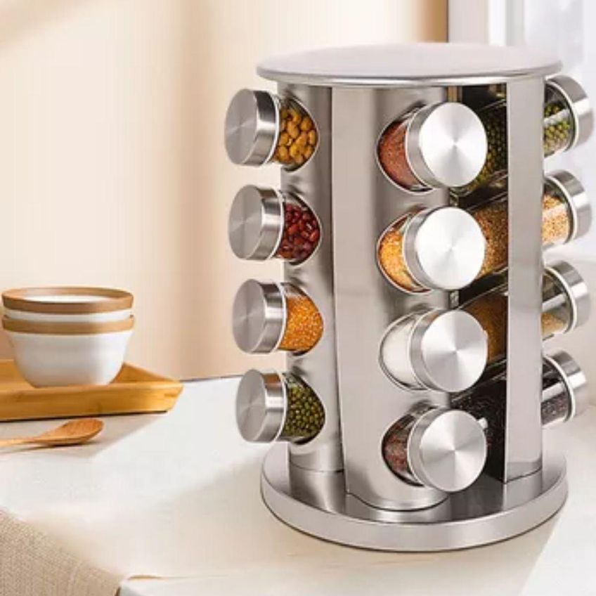 Porta Tempero Inox Vidro 16 Peças Pequeno - imagem 3