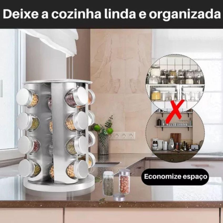 Porta Tempero Inox Vidro 16 Peças Pequeno - imagem 5