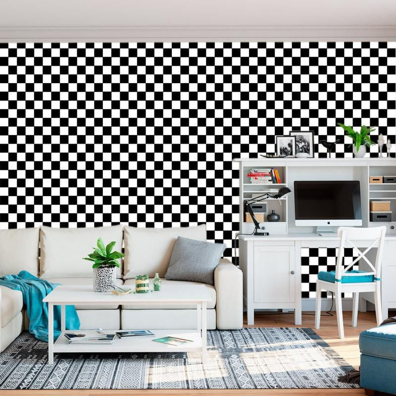 Papel de parede xadrez cinza e branco com padrão xadrez preto e cinza.