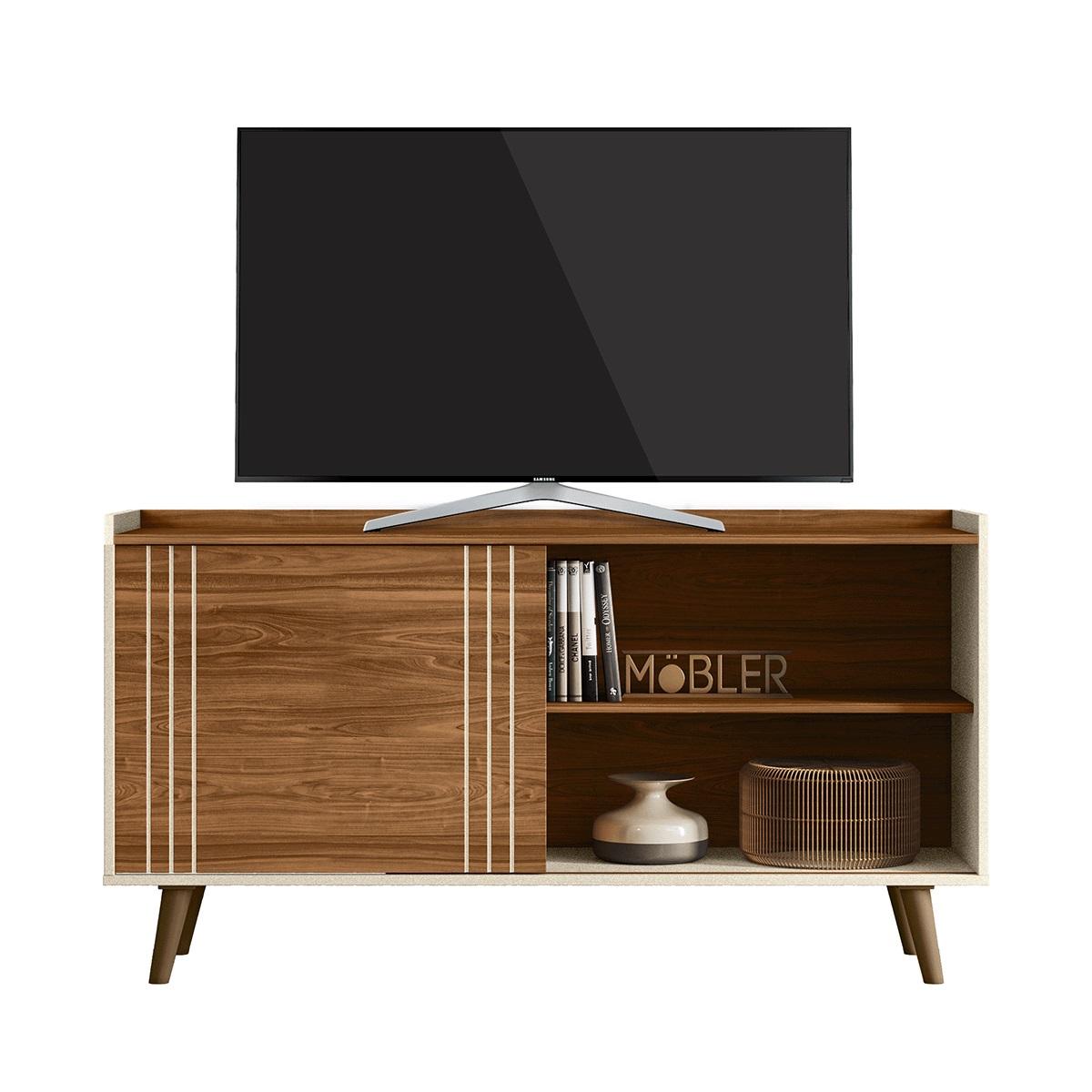 Rack Bancada New Austin Retrô Para Tv Até 50 Polegadas Cinamomo/perola Metalizado