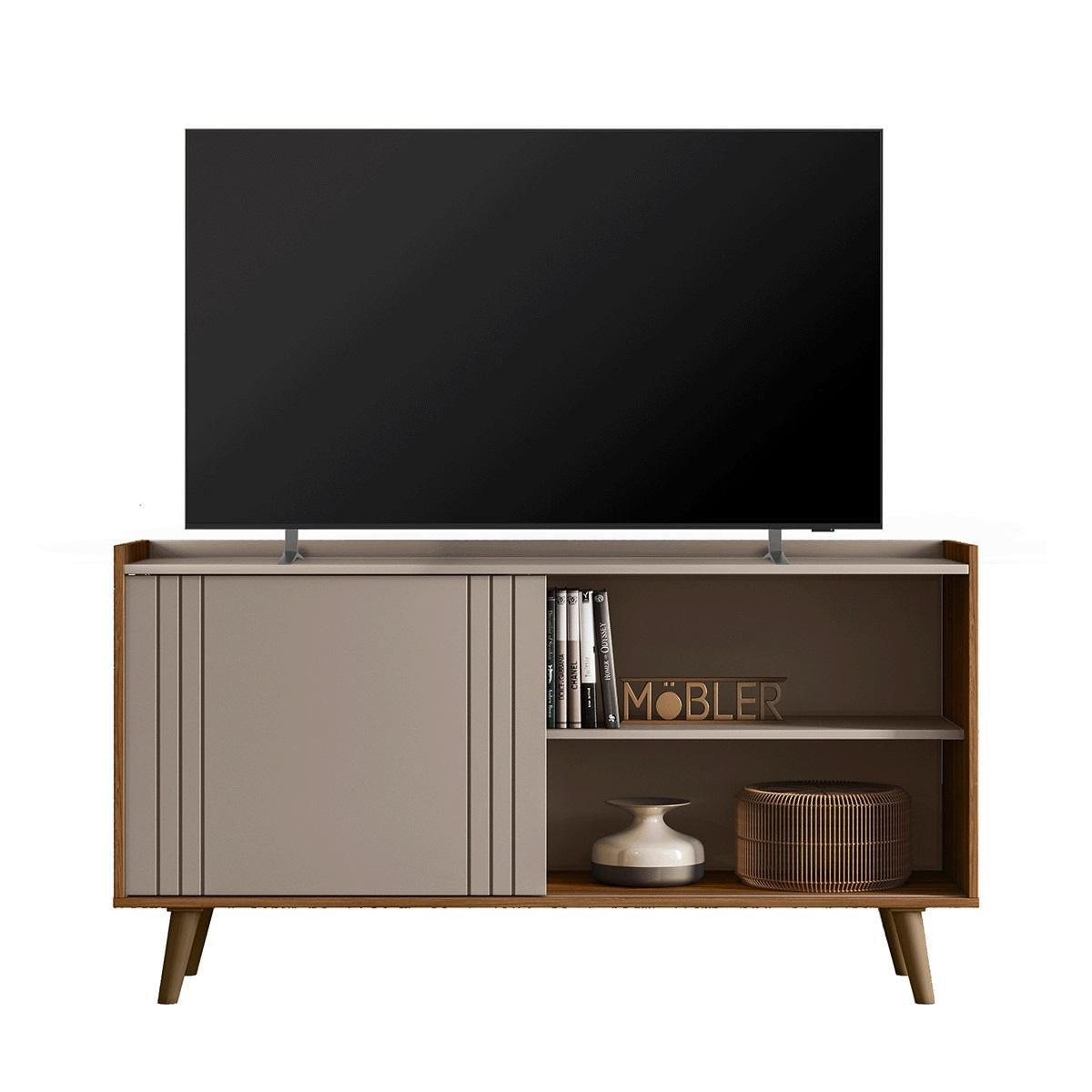 Rack Bancada New Austin Retrô Para Tv Até 50 Polegadas Grigio Fosco/cinamomo