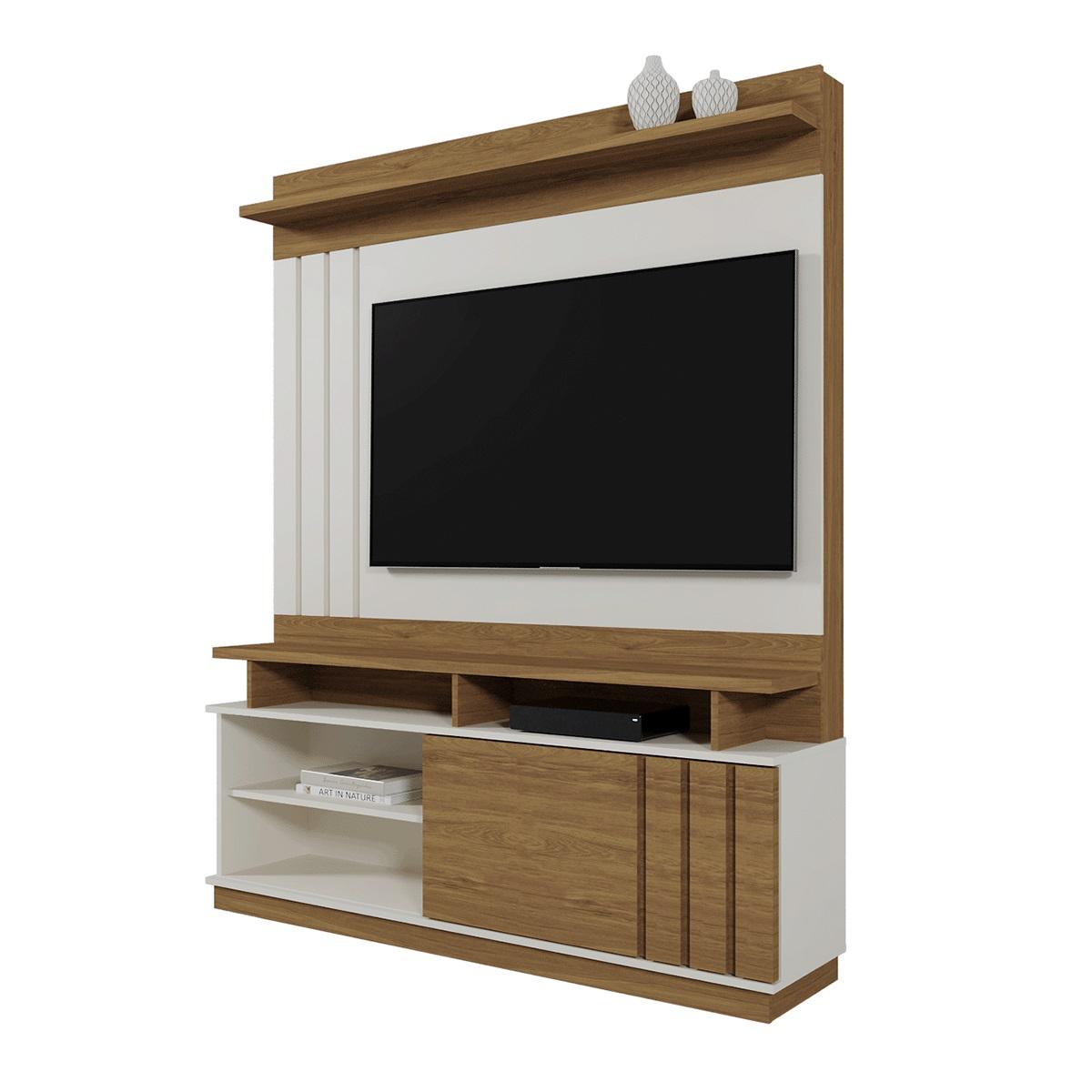 Home Painel Goiás Com Porta Ripada Para Tv Até 55 Polegadas Off White/amendoa