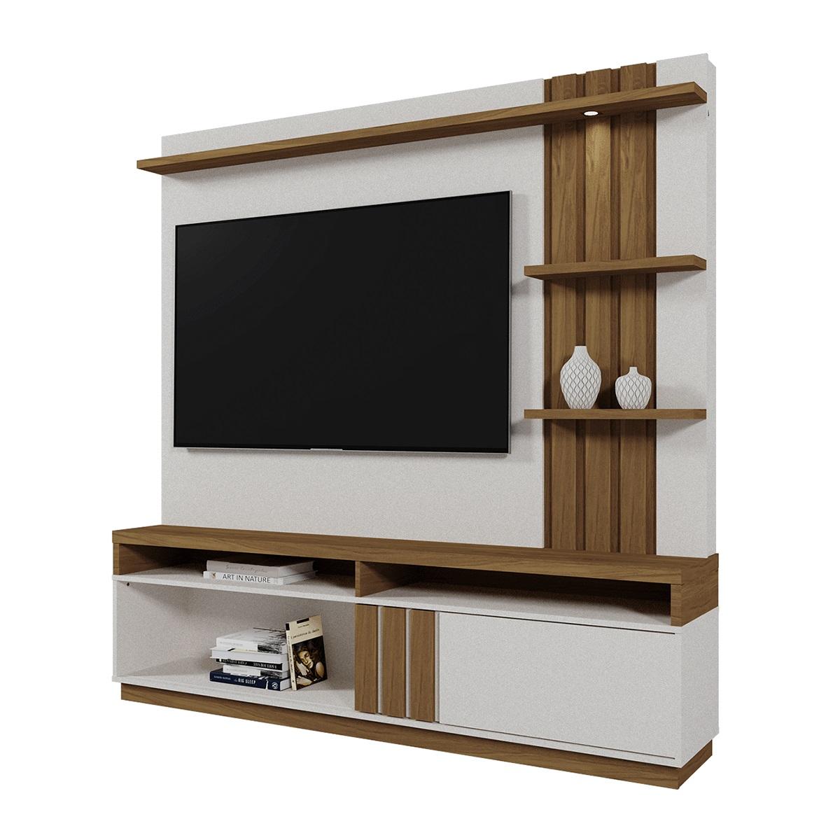 Home Mariana Com Led E 1 Porta Ripada Para Tv Até 55 Perola Metalizado/amendoa