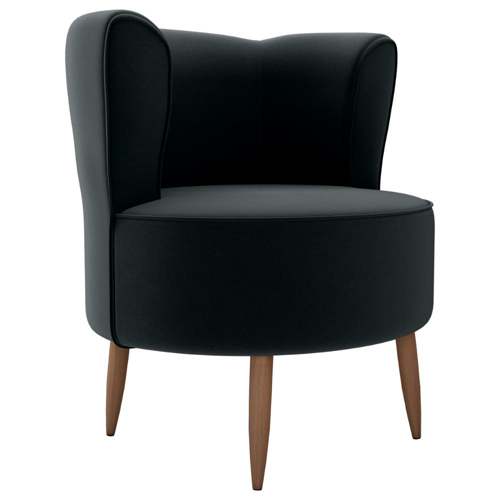 Poltrona Decorativa Pes Palito Savana Veludo Inca Preto Milani Store