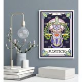 Quadro Carta Tarot Gato Justiça 24x18cm - Com Vidro