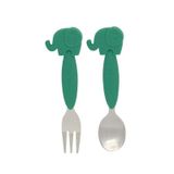 Colher E Garfo Cabo Silicone Elefante Verde- Marcus & Marcus