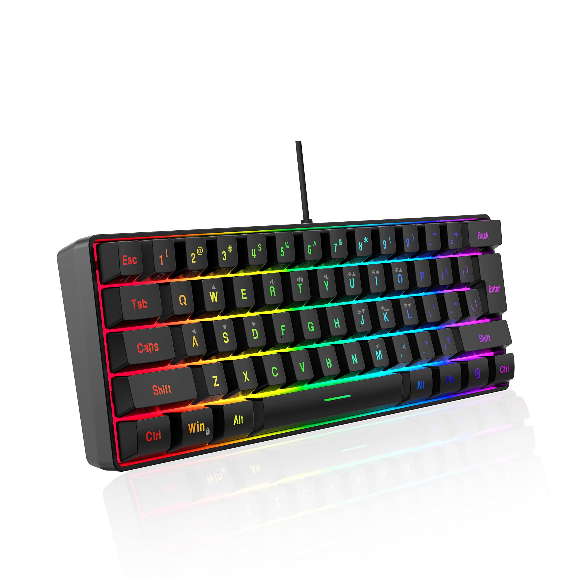 Dgg K60 61 Teclas Rgb Retroiluminado 60% Teclado De Jogos Com Fio, Silencioso Ergonômico Ergonômico Mini Compact 60% Teclado De Sentimento Mecânic