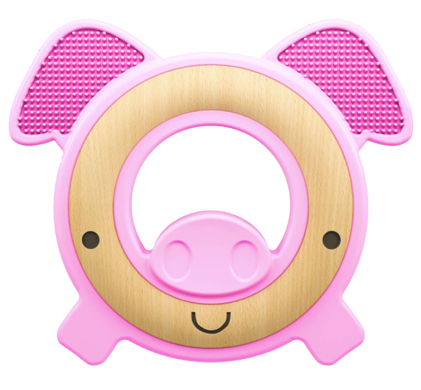 Porco De Madeira Natural E Silicone Teether Nuby 3m+ Rosa