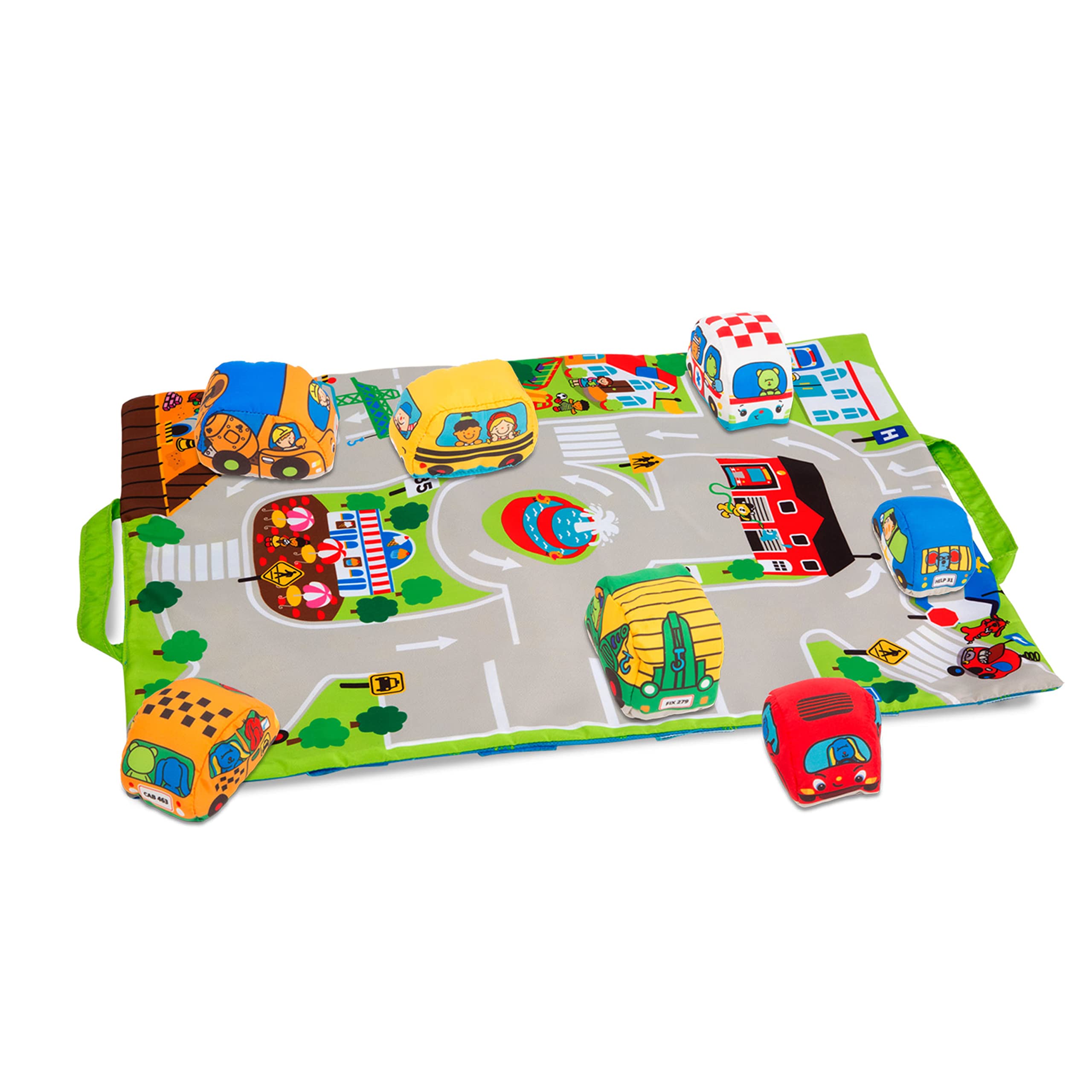 Jogue Mat Melissa E Doug Take-along Town Com 9 Veículos Flexíveis