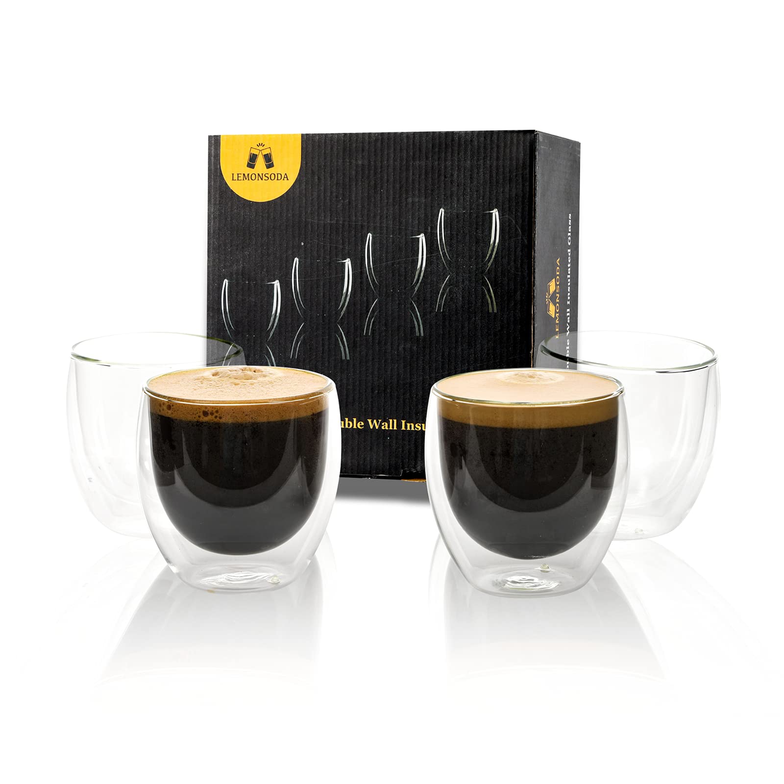 Xícaras De Café De Vidro Lemonsoda Com Isolamento De Parede Dupla 350 Ml (conjunto 4)