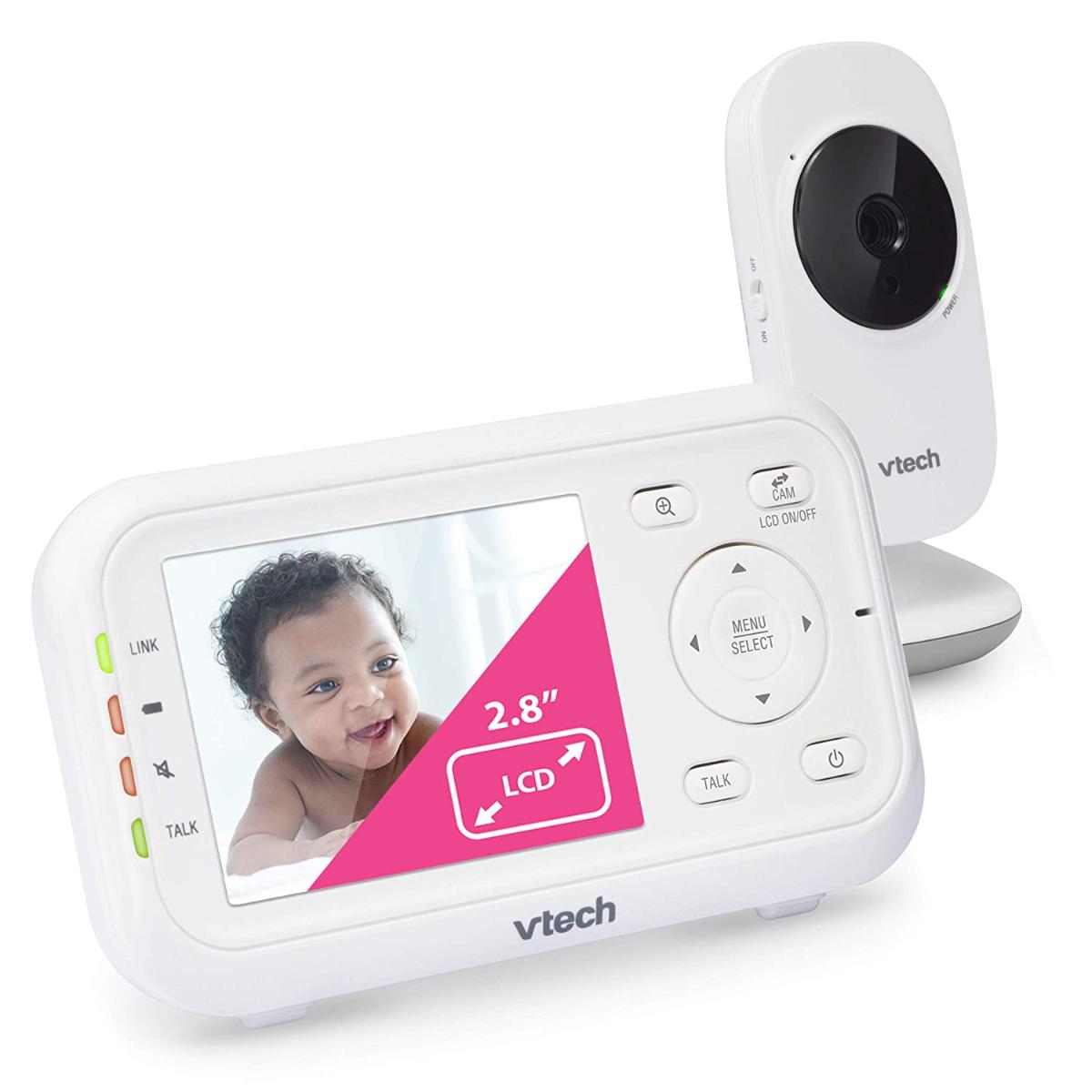 VTech VM3252 Video Baby Monitor com 1000 pés de longo alcance, Visão Noturna Automática, Tela de 2,8, Conversa de áudio de 2 vias, sensor de temp