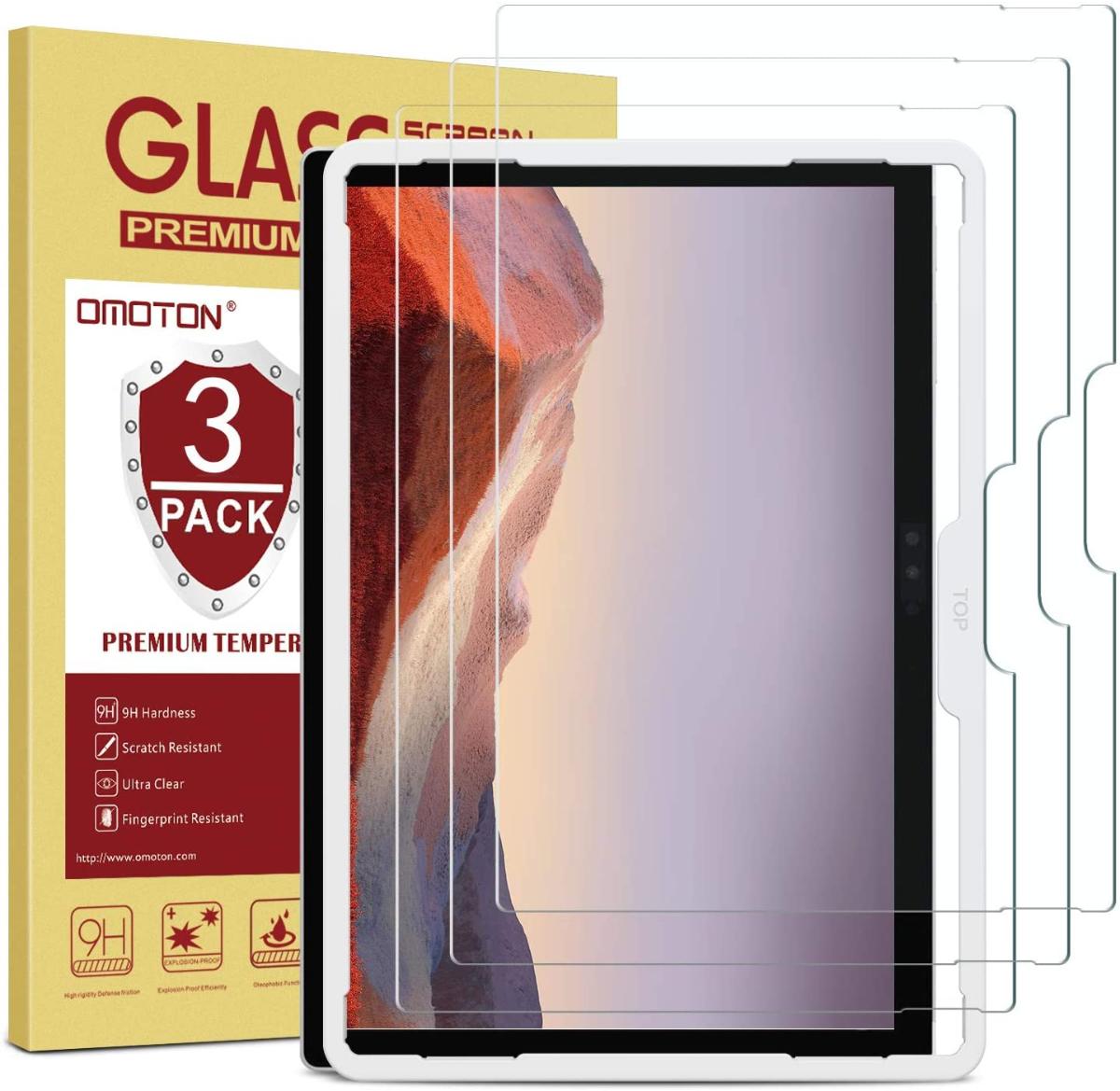OMOTON 3-Pack Protetor de tela para Surface Pro 7 Plus 7 6 5 4 12,3 Polegadas - Vidro temperado/quadro guia/resistente a arranhões