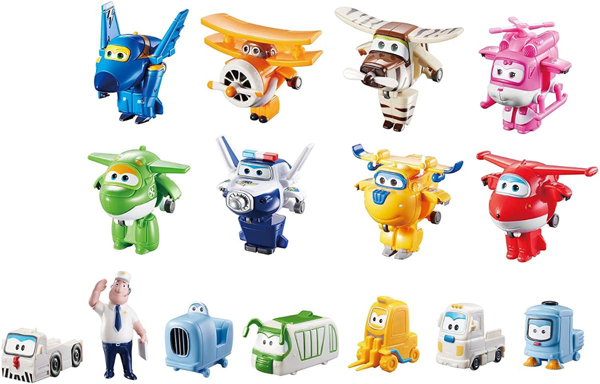 Super Wings - Transform-A-Bots World Airport Crew Pacote De Colecionador 15 Figuras De Brinquedo Escala De 2