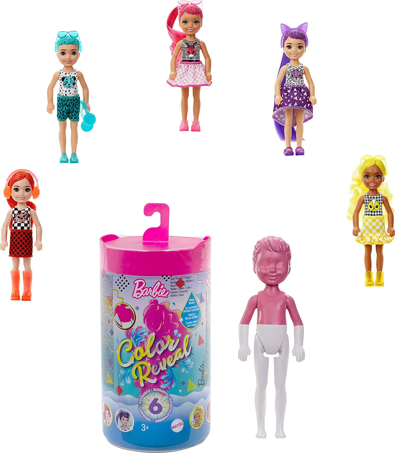 Cor Da Barbie Revela Boneca Chelsea Com 6 Surpresas 4 Bolsas Misteriosas Contêm Peça De Cabelo Surpresa, Saia, Sapatos E Acessórios Água R