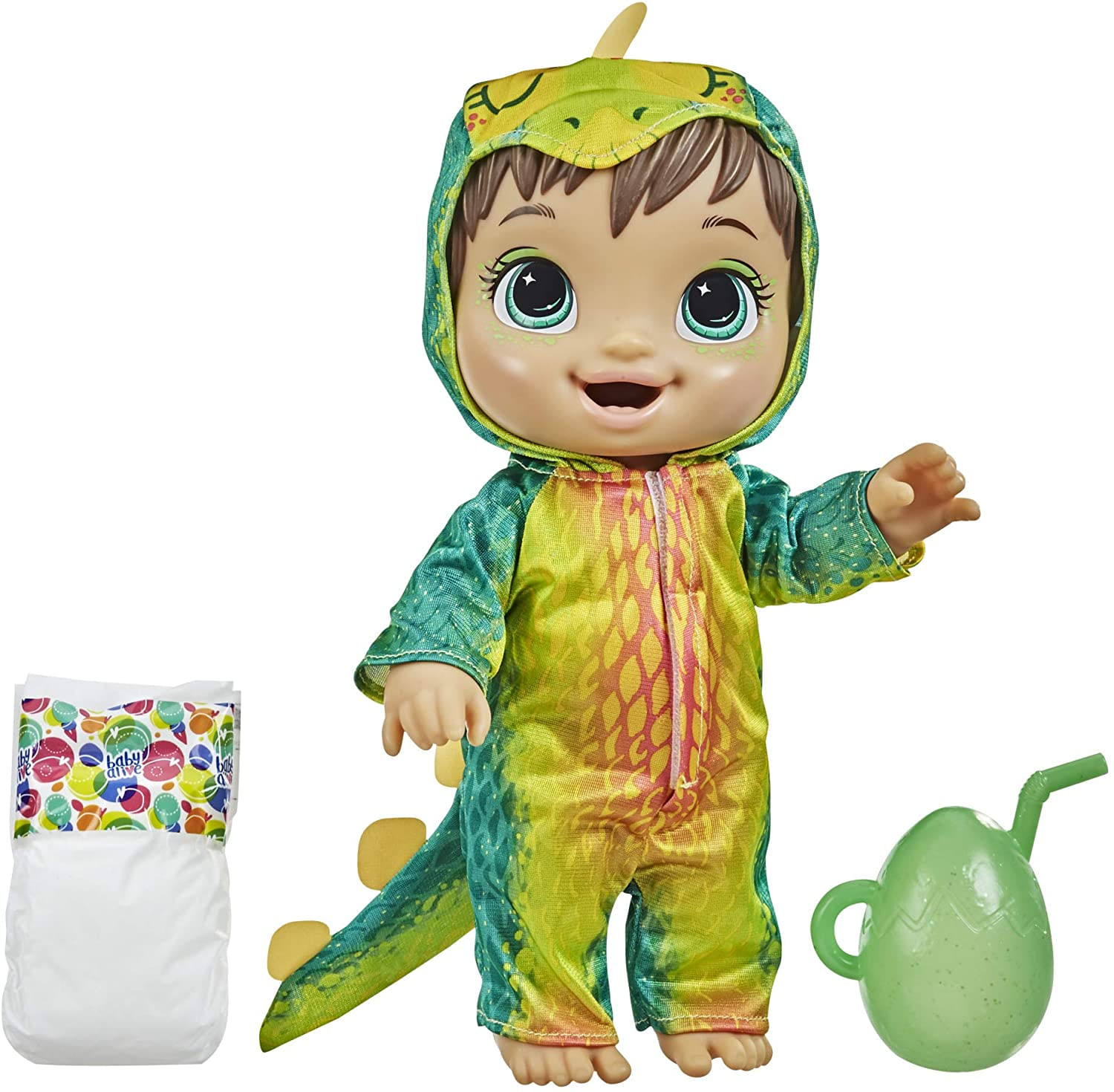 Baby Alive Dino Cuties Doll Stegosaurus Doll Accessories Drinks Wets Stegosaurus Dinosaur Toy For Kids Ages 3 Years And Up Brown Hair