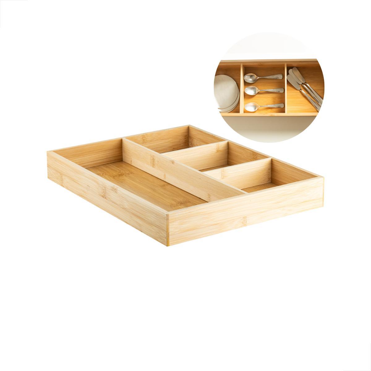 Organizador De Gavetas De Bambu 4 Nichos Keep Ou 38 X 30 X 5,6 Cm Cor:bambu