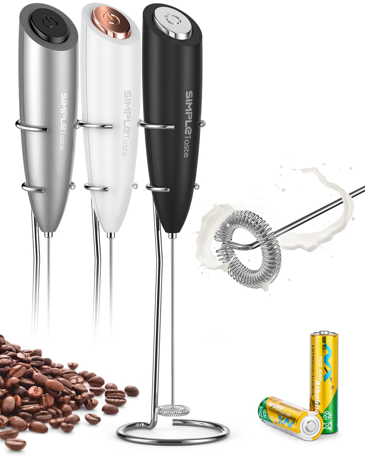 Milk Frother Simpletaste Elétrico Portátil Com Batedor De Aço Inoxidável