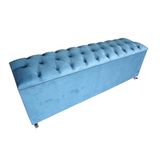 Recamier Baú Capitonê Vintage Suede Azul King