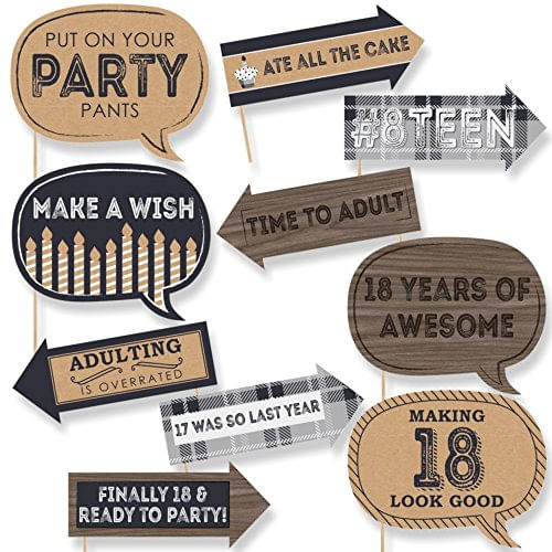 Big Dot Of Happiness Funny 18th Milestone Birthday - Time To Adult - 18th Birthday Party Photo Booth Props Kit - 10 Piece