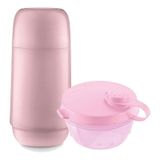 Kit Garrafa Térmica Rosa com Pote Presente Chá Bebê Mamãe