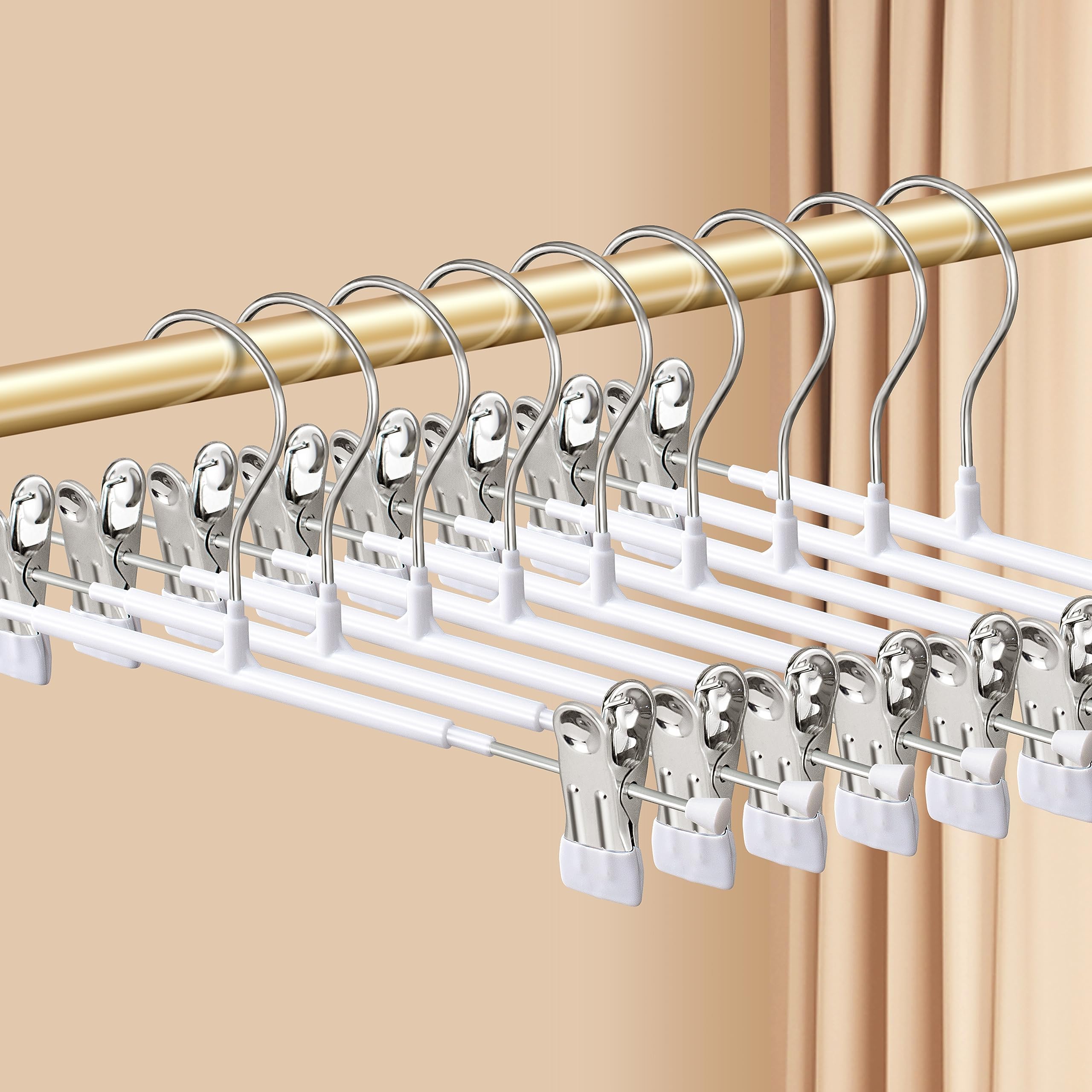 Pants Hangers Hwajan, Pacote Com 10, Saia Ajustável, Antiderrapante, Branca