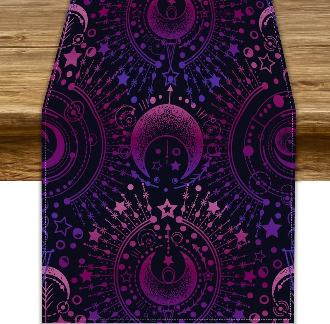 Table Runner Janjcurt Magical Astrology Zodiac Witch Purple