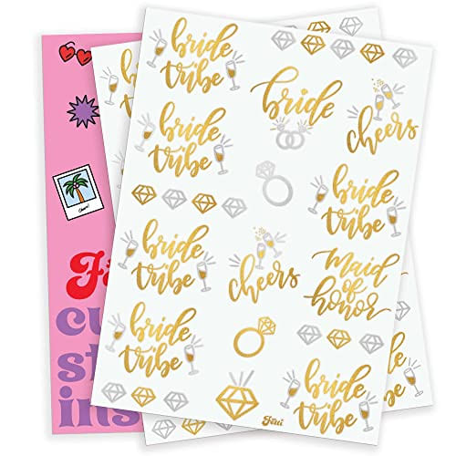 Encontraproduto.com.br - Xo, Fetti Bachelorette Party Tattoos - Bride Tribe, Maid Of Honor - 24 Estilos Metálicos - Bridal Shower Favor E Decorações