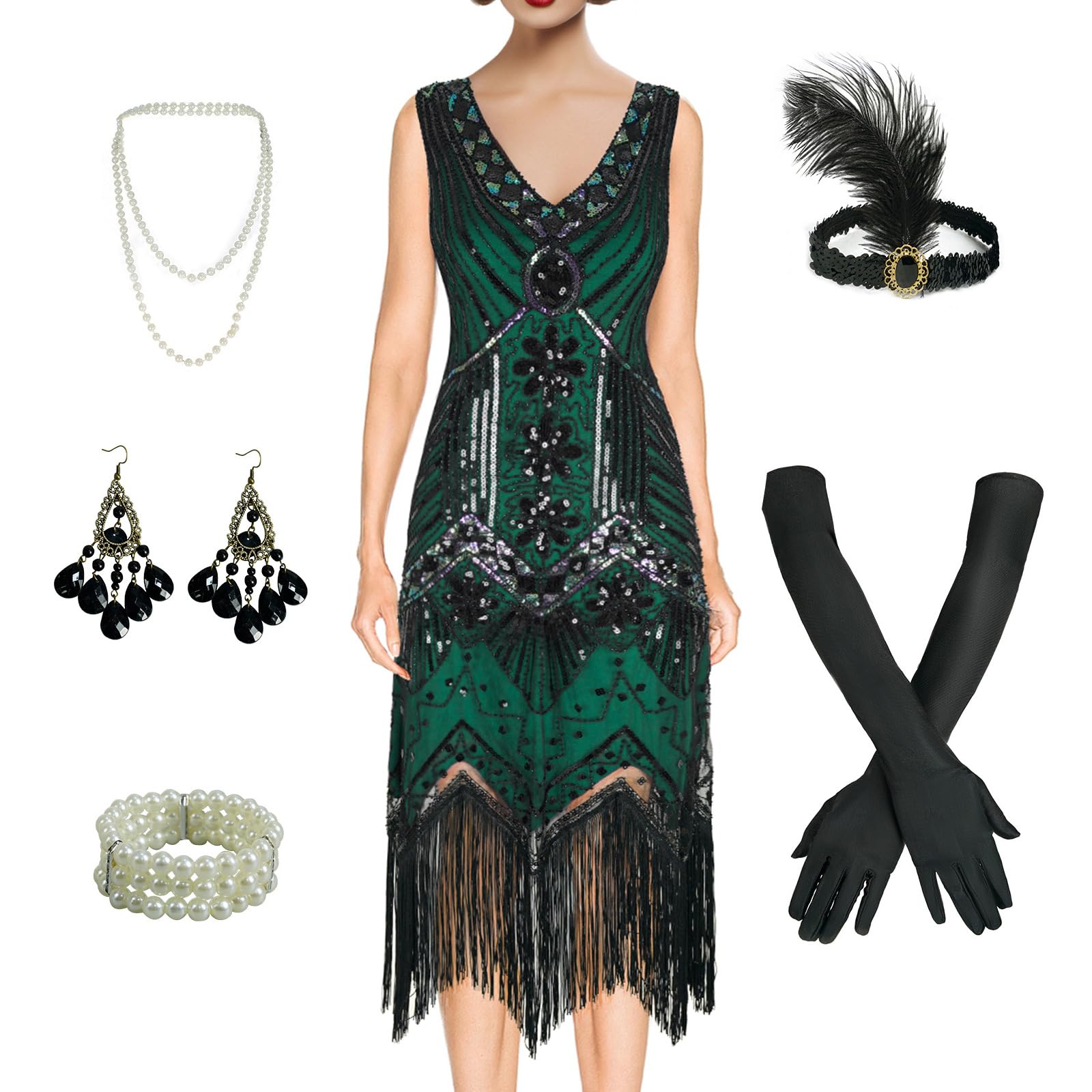 Vestido De Melindrosa Bongzuo Vintage Com Franjas De Renda Gatsby, Década De 1920, Feminino