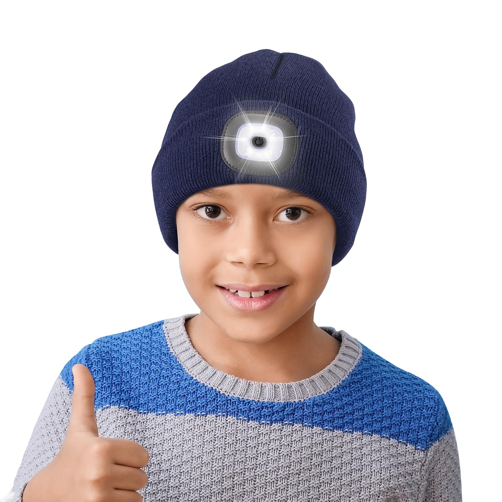 Beanie Etsfmoa Unissex Com Farol Recarregável Usb Azul Marinho
