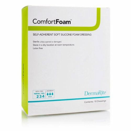 Molho De Espuma De Silicone Comfortfoam 8 X 8 Polegadas Quadrada Adesivo De Silicone Sem Borda Estéril 5 Contagem Por Dermarite