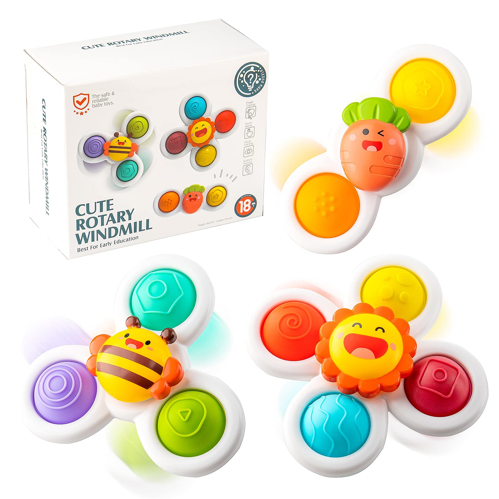 Suction Cup Spinner Toys Yapigo Para Crianças De 1 A 3 Anos (3 Unidades)