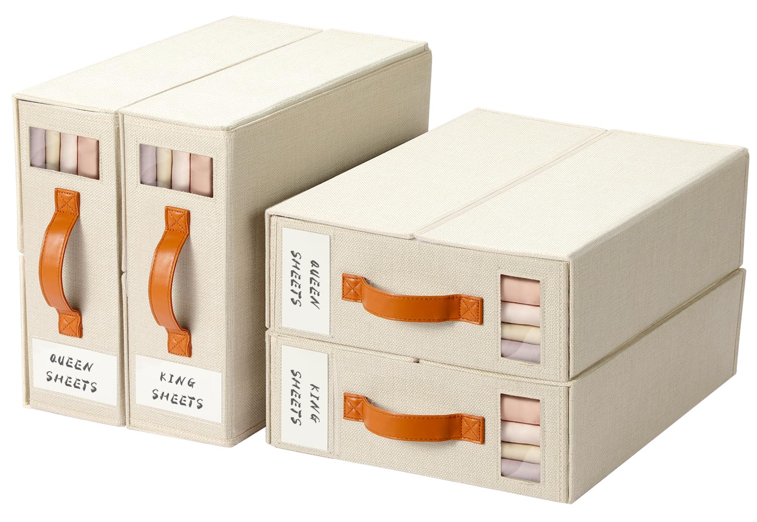 Organizadores De Lençóis Yecaye Bedding Storage, Pacote Com 4 Unidades, Bege