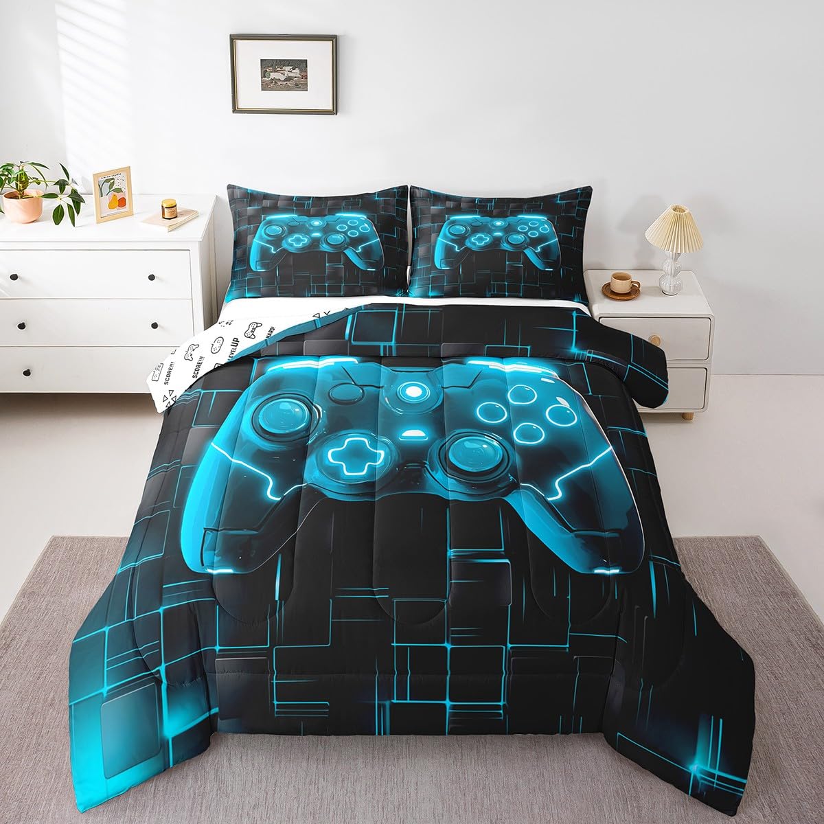 Conjunto De Edredom Manfei Video Games Kids Queen Com 2 Fronhas